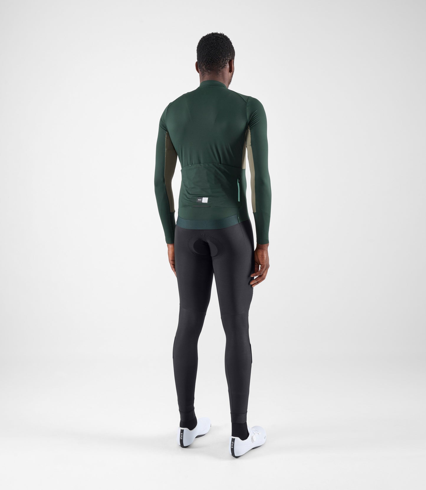 24WJSEL11PE_4_men cycling jersey long sleeve green element total body back pedaled