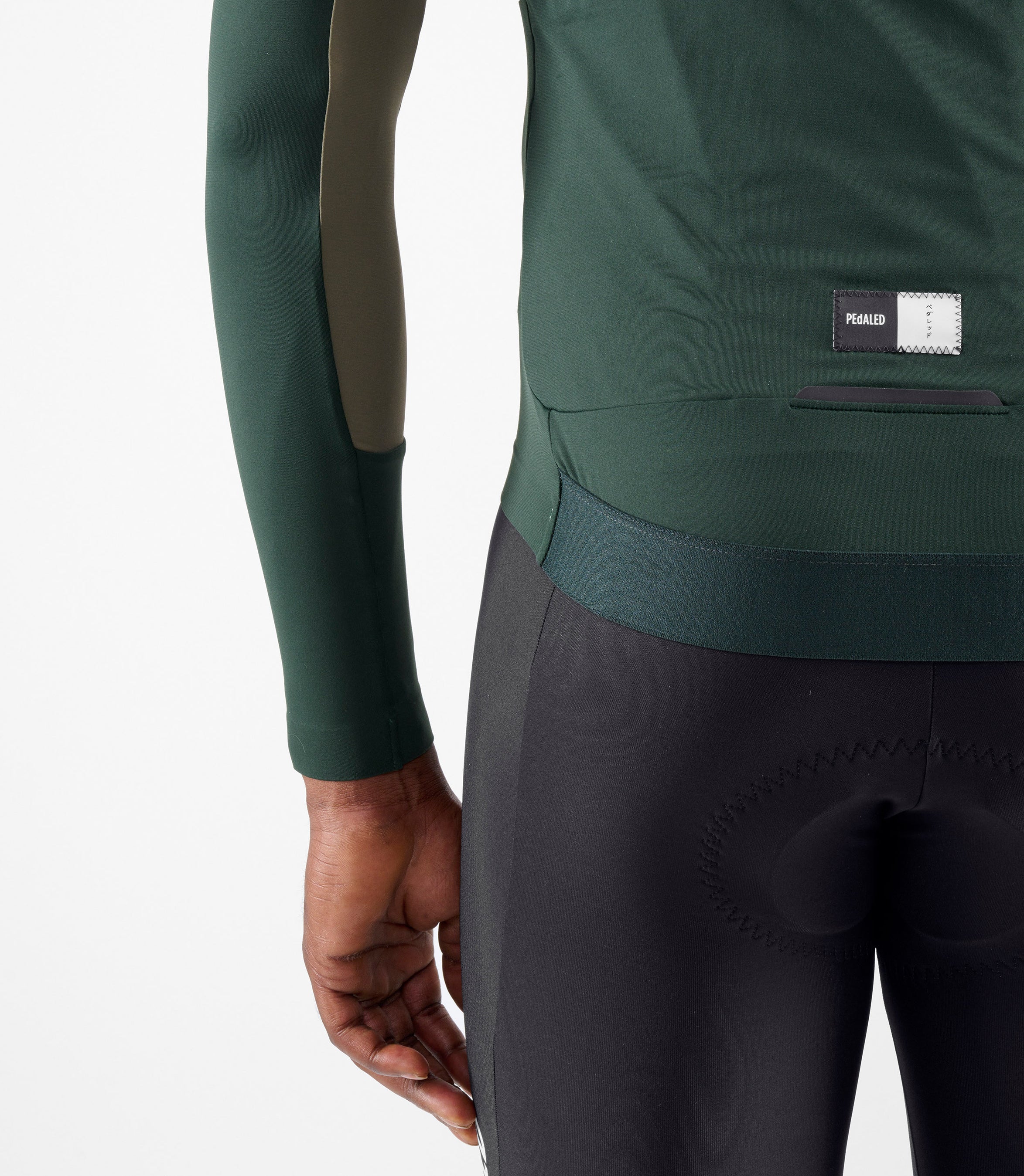 24WJSEL11PE_6_men cycling jersey long sleeve green element back pocket pedaled