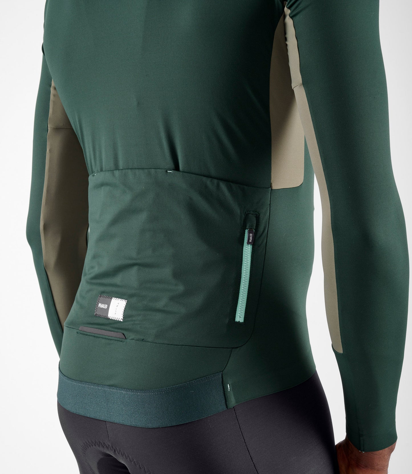 24WJSEL11PE_8_men cycling jersey long sleeve green element side pocket pedaled
