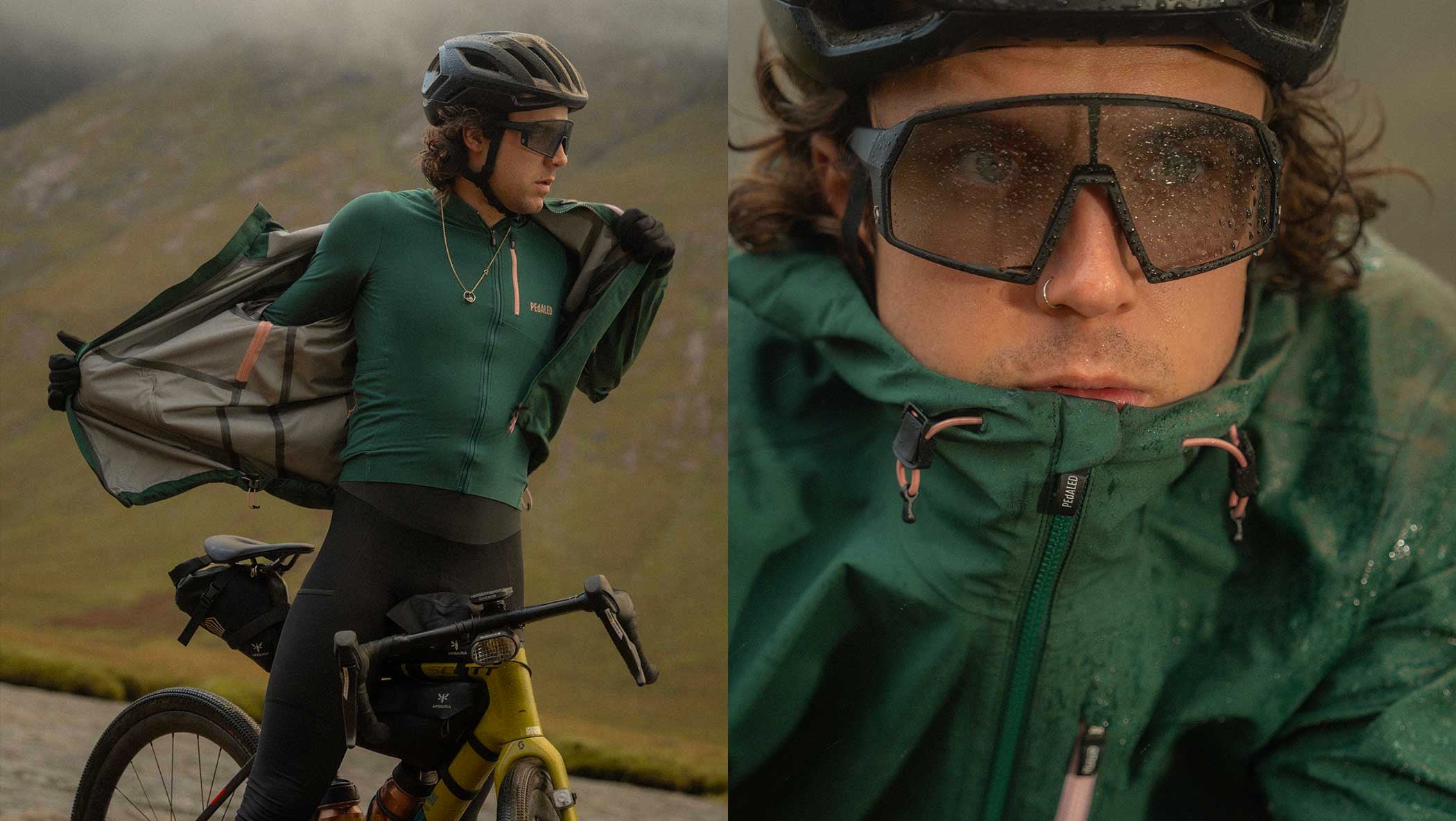 24WSJOD11PE_9_odyssey waterproof shell jacket green man fw23 action pedaled