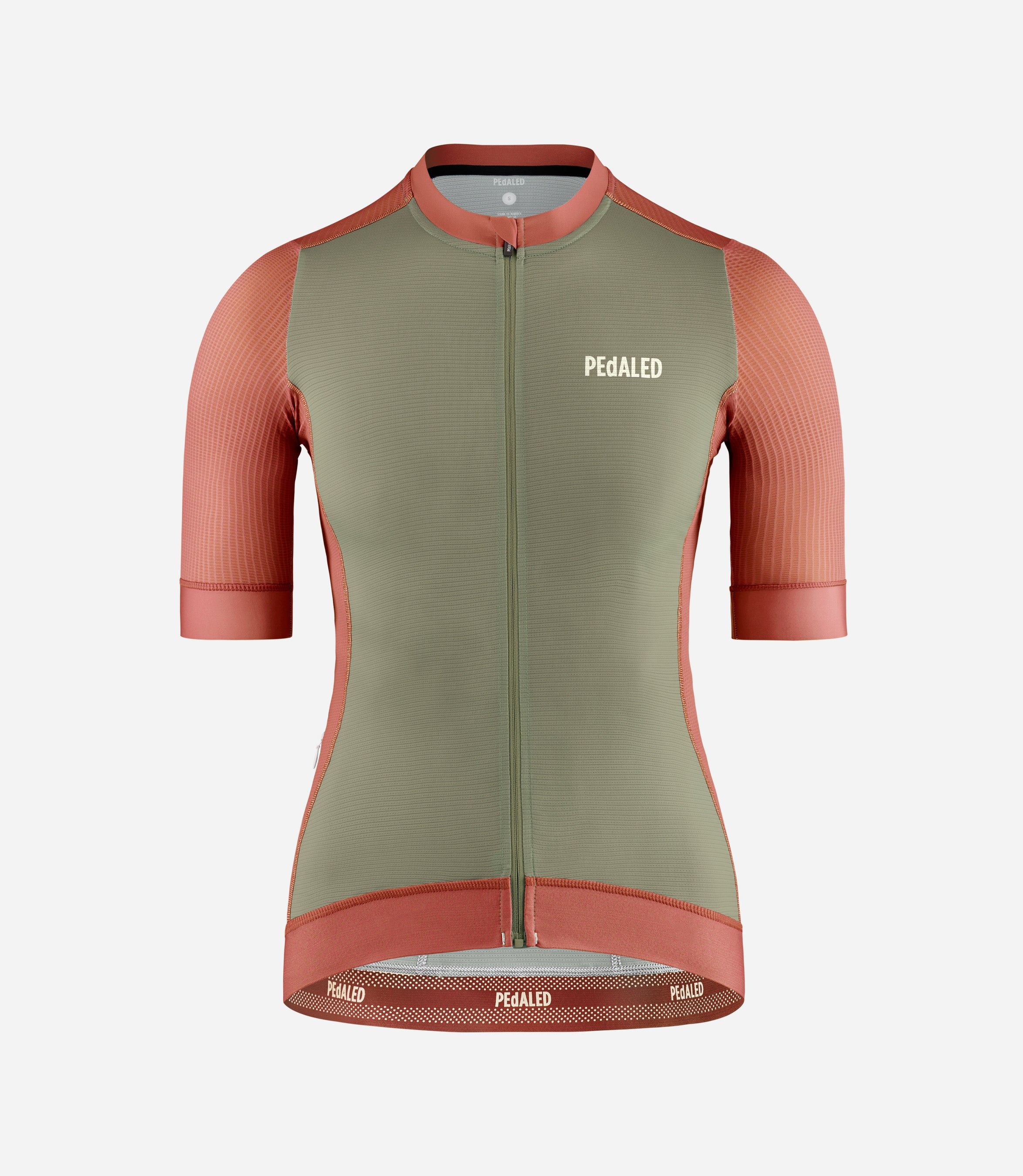 W4SJSEL52PE_1_women cycling jersey brick red element front pedaled