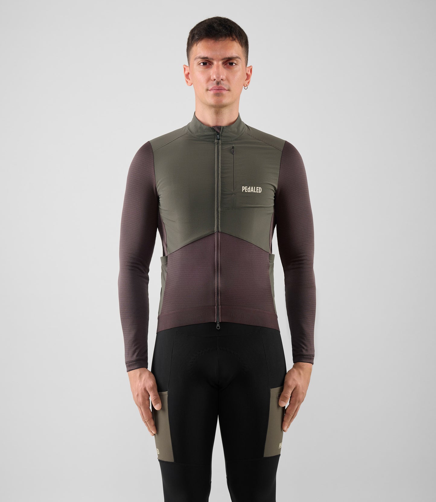 25WMJOD0MPE_2_men cycling jersey windblock long sleeve purple odyssey total body front pedaled